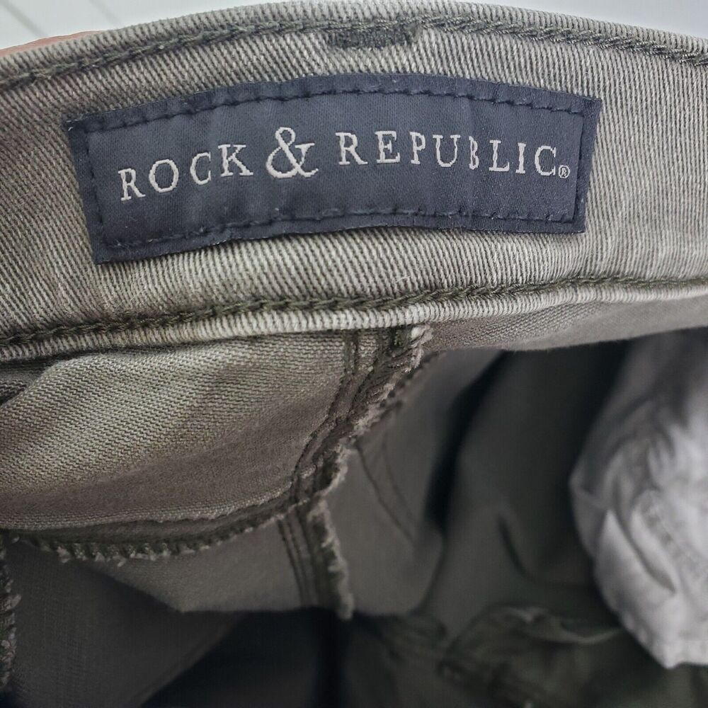 Rock Republic Jeans Womens 8 Skinny Low Rise Y2K Olive Earthy Skull Wings - Picture 8 of 10